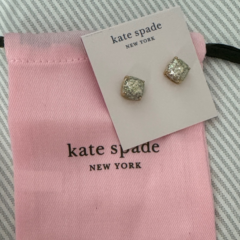 Kate Spade Glittering Silver Square Earrings
